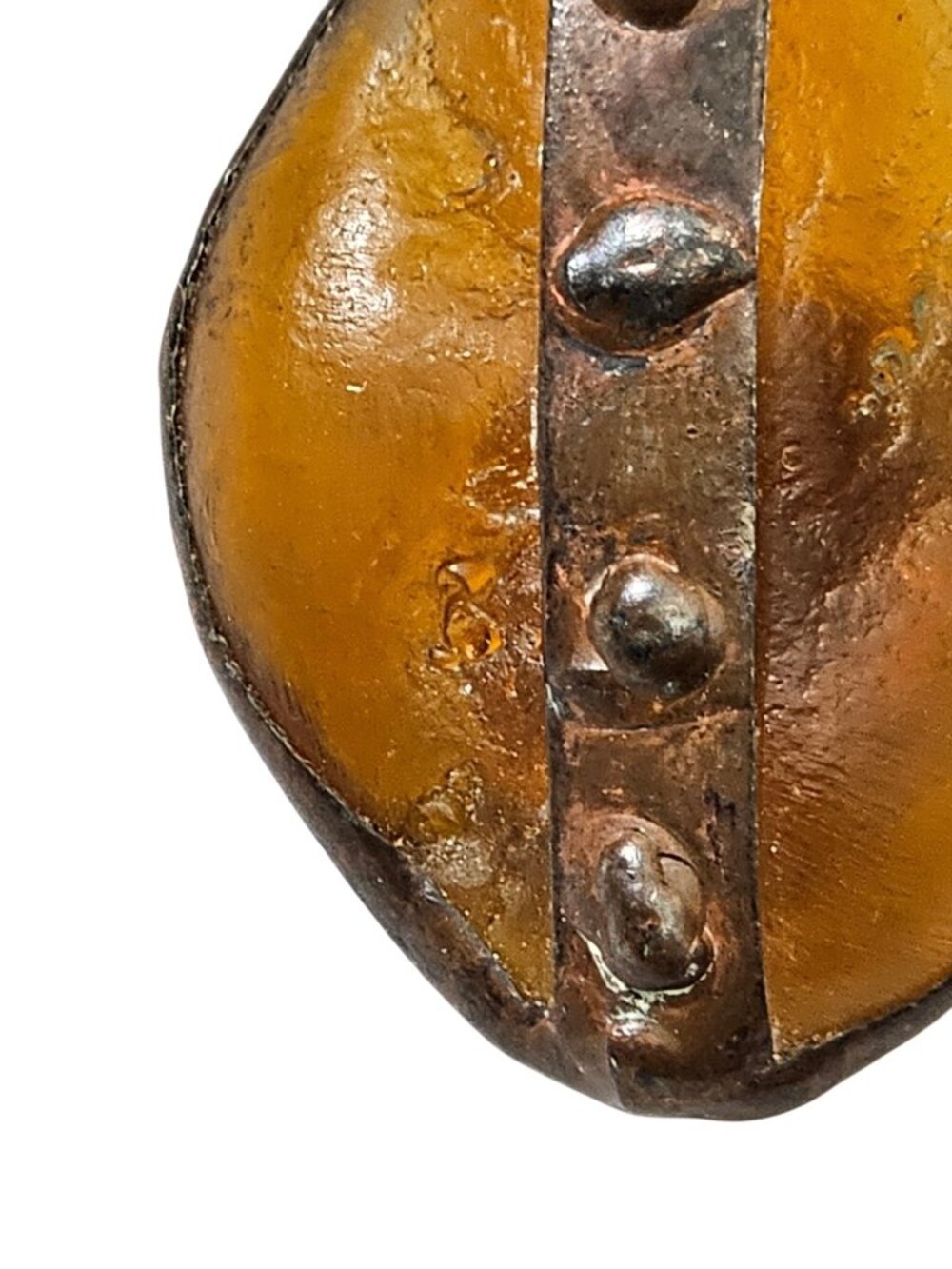Vintage Amber Lucite Clip-On Earrings Copper Tone Rivet Industrial Style Mid-Cen - Picture 12 of 15